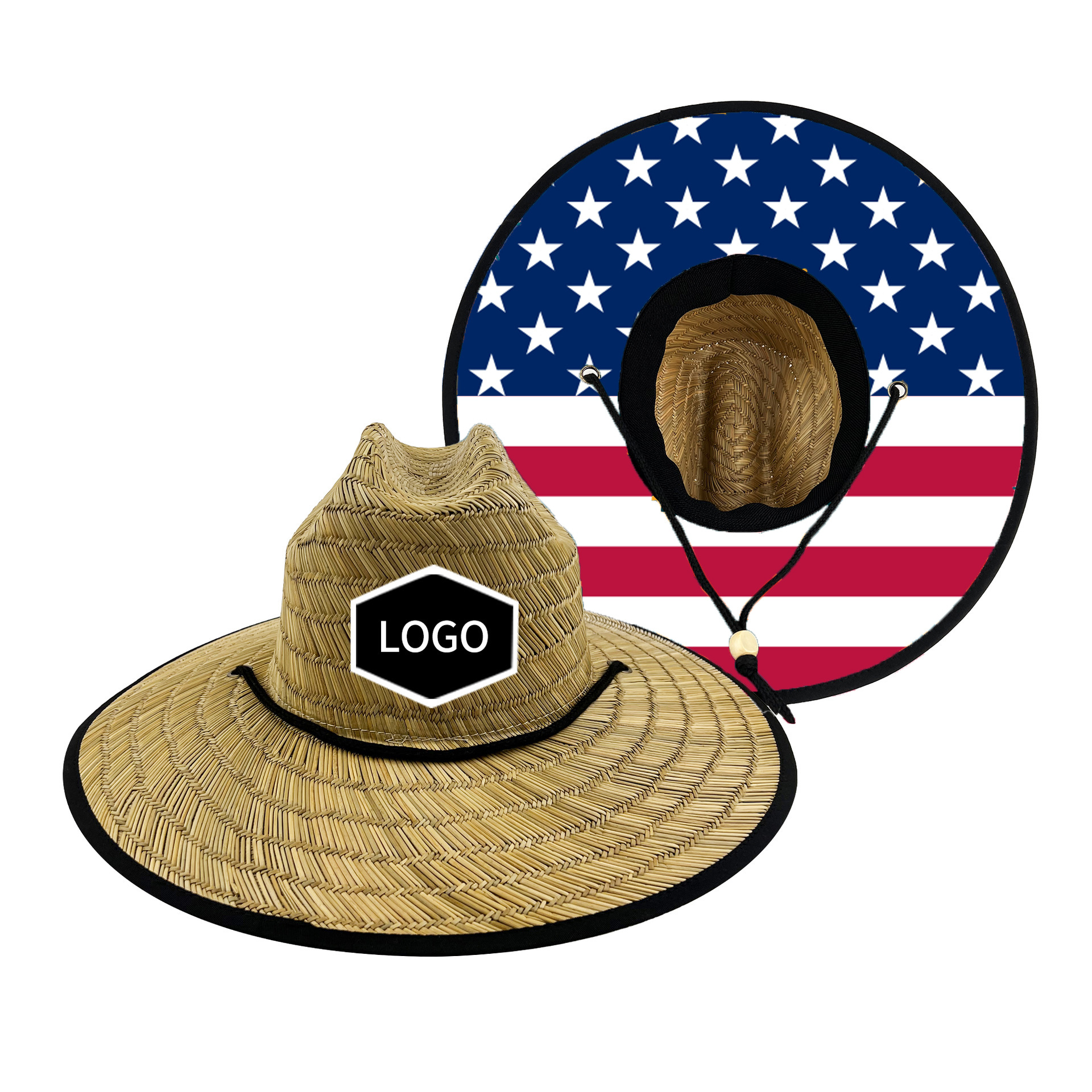 Wide Brim Straw Hat With Custom Woven Label