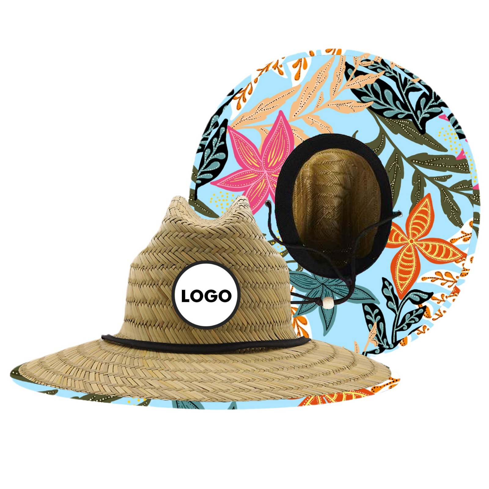 Wide Brim Straw Hat With Custom Woven Label - Image 4