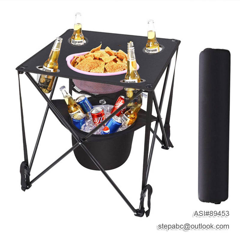 Collapsible Folding Camping Beach Table with Insulated Coole