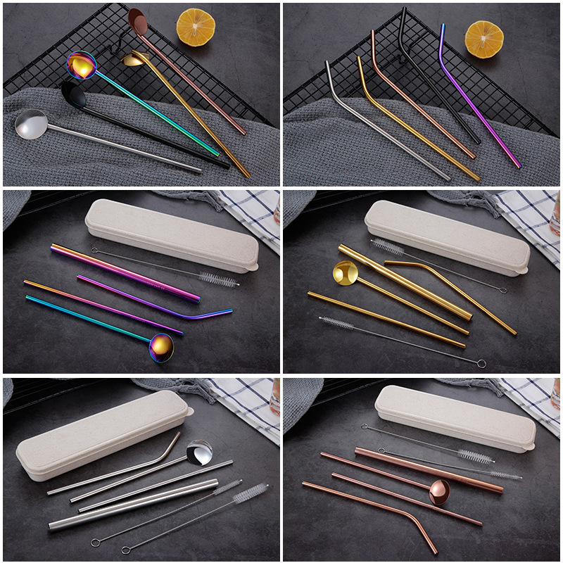 Silver Stainless Steel Straw Spoon Set - Image 4