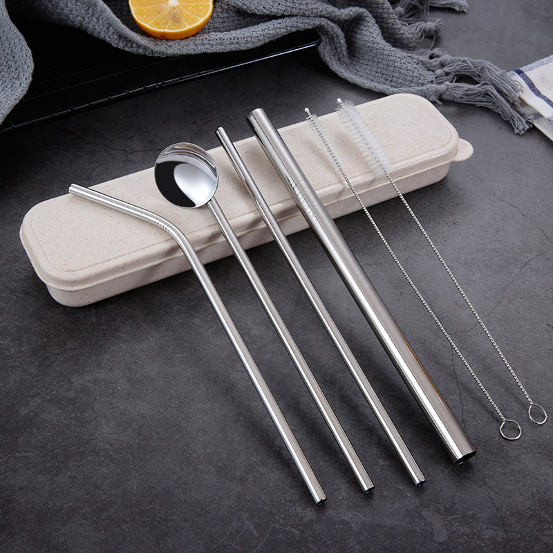 Silver Stainless Steel Straw Spoon Set - Image 3